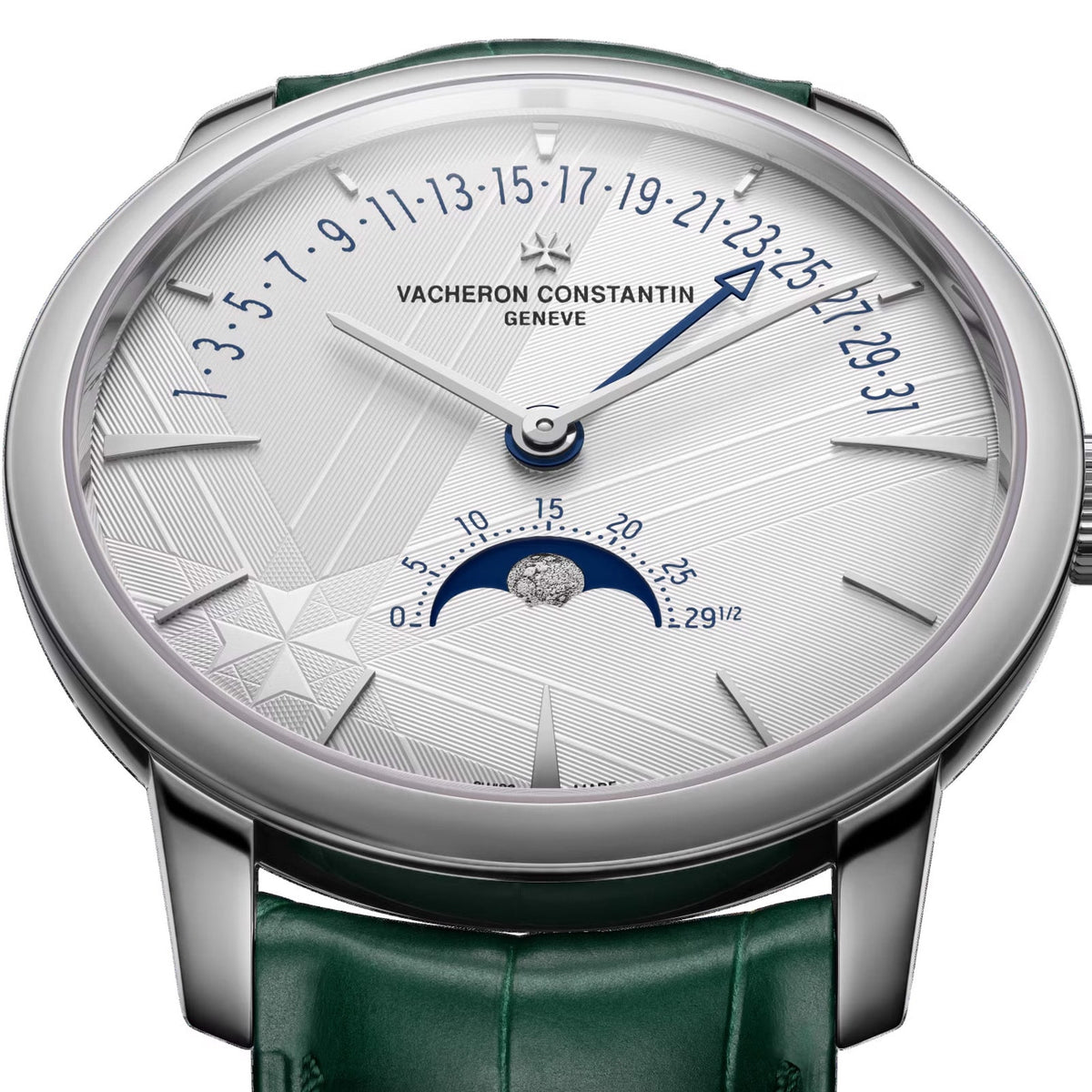 Patrimony Moon Phase Retrograde Date | 42.5mm, 18K White Gold, Leather, Texture, Silver Dial - image 3