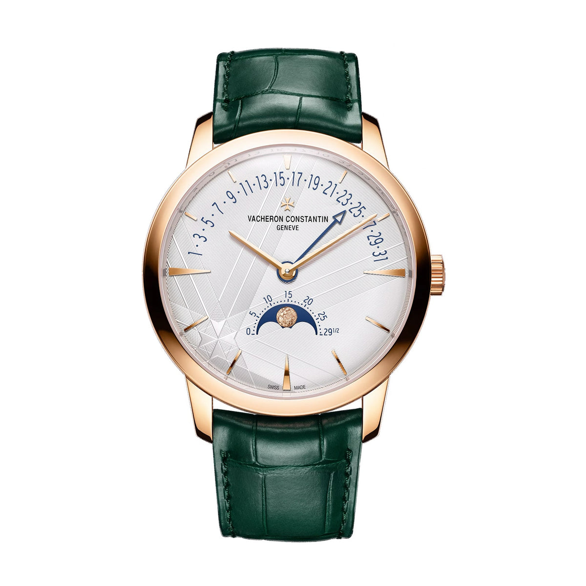 Patrimony Moon Phase Retrograde Date | 42.5mm, 18K Rose Gold, Leather, Silver Dial - image 1
