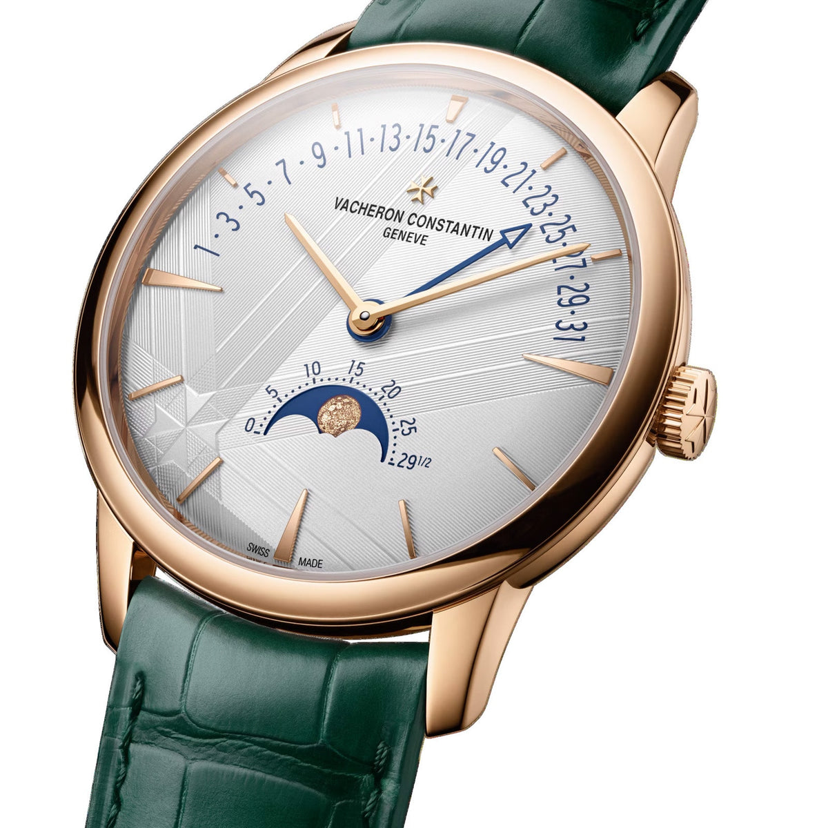 Patrimony Moon Phase Retrograde Date | 42.5mm, 18K Rose Gold, Leather, Silver Dial - image 2