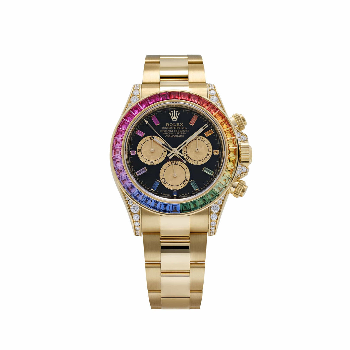 Rolex Daytona 126598RBOW 'Rainbow' Yellow Gold Black Dial Sapphire Bezel