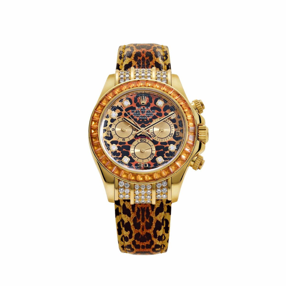 Rolex Daytona 116598SACO Yellow Gold 'Leopard' Diamond Dial Cognac Sapphire Bezel