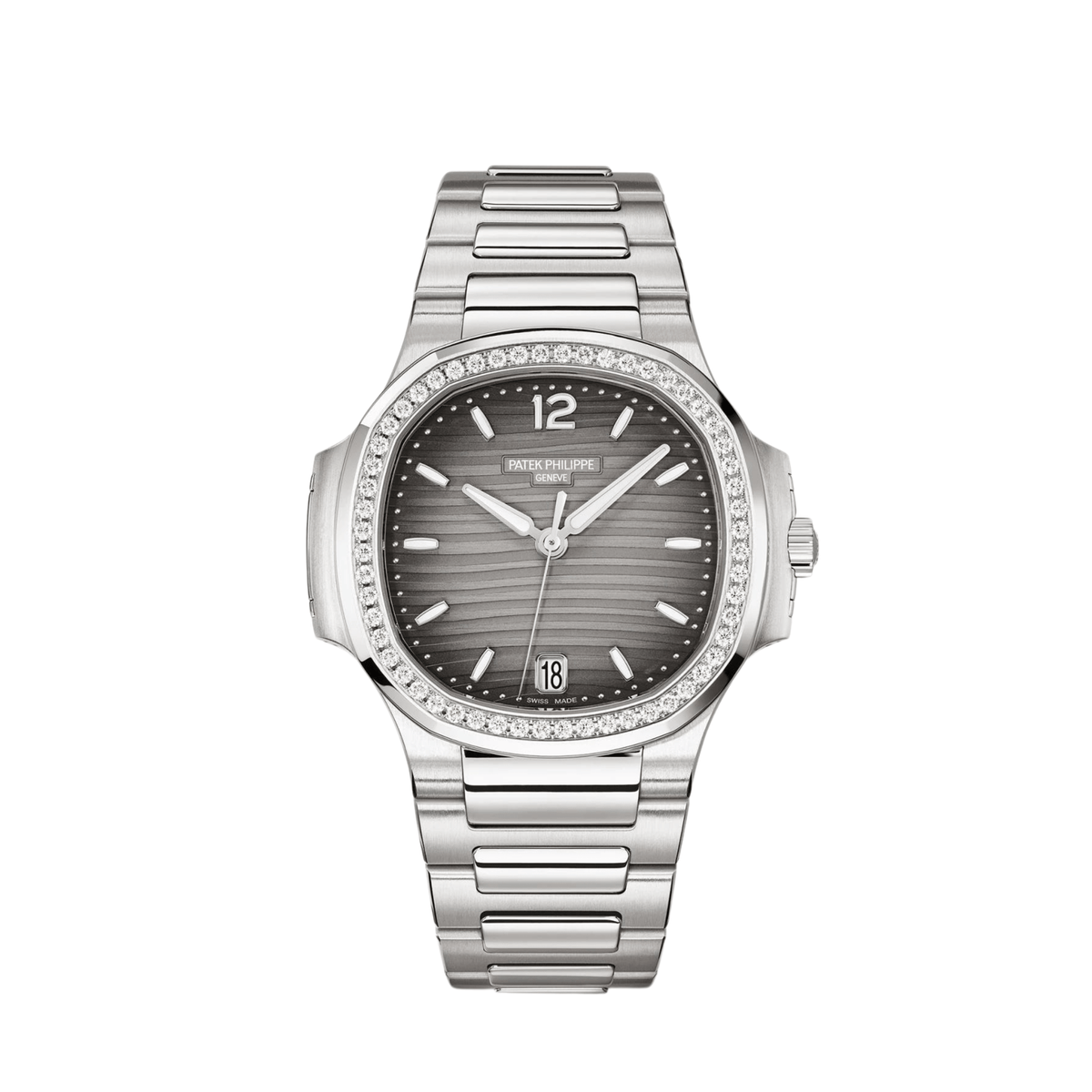 Patek Philippe Nautilus 7118/1200A-011 'Ladies' Stainless Steel Grey Dial Diamond Bezel