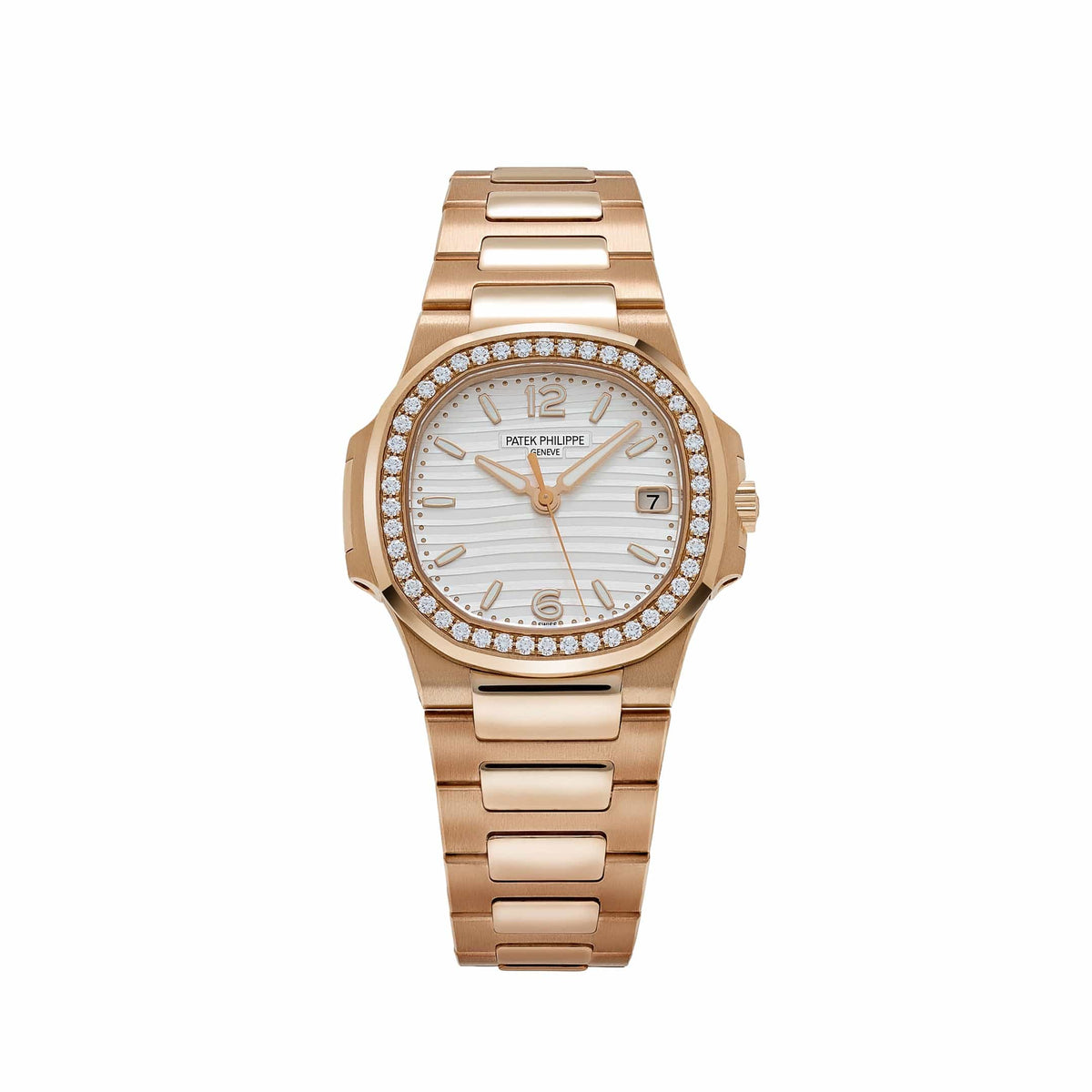 Patek Philippe Nautilus 7010/1R-011 'Ladies' Rose Gold Silver Dial Diamond Bezel Quartz