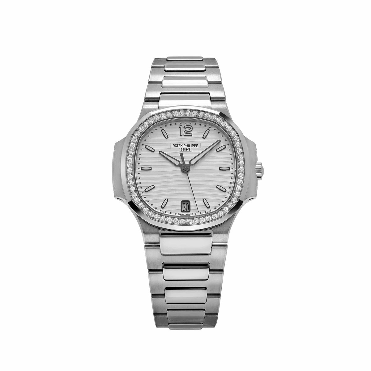 Patek Philippe Nautilus 7118/1200A-010 'Ladies' Stainless Steel Silver Dial Diamond Bezel