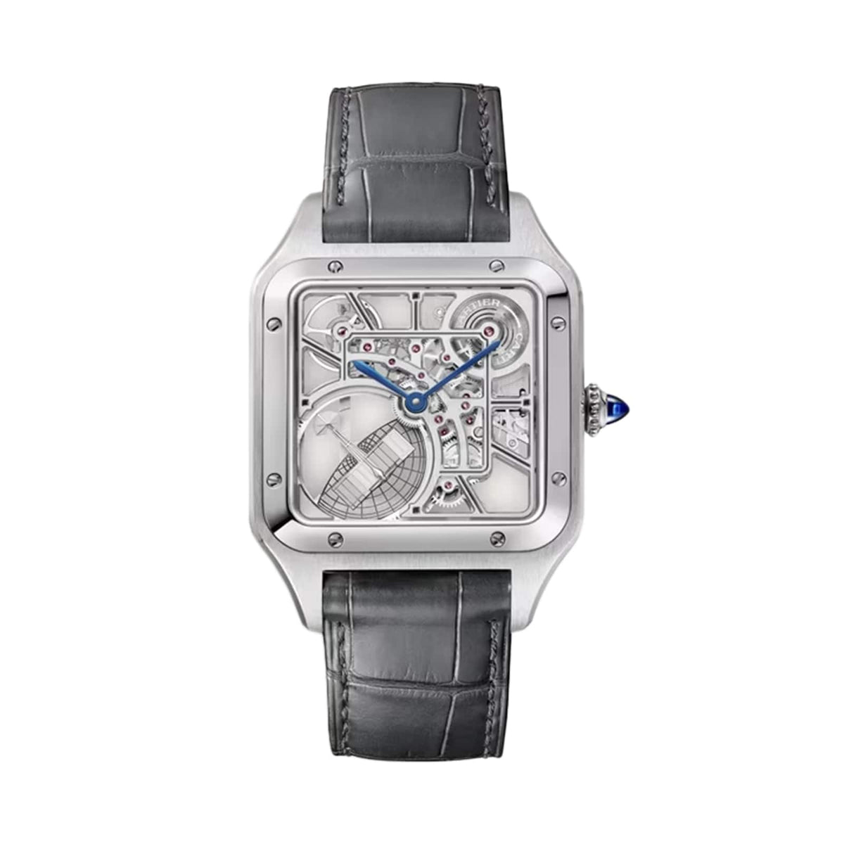 Santos-Dumont Skeleton with Micro-Rotor Large Model | 31mm, Steel, Alligator Leather, Silver Dial - image 1