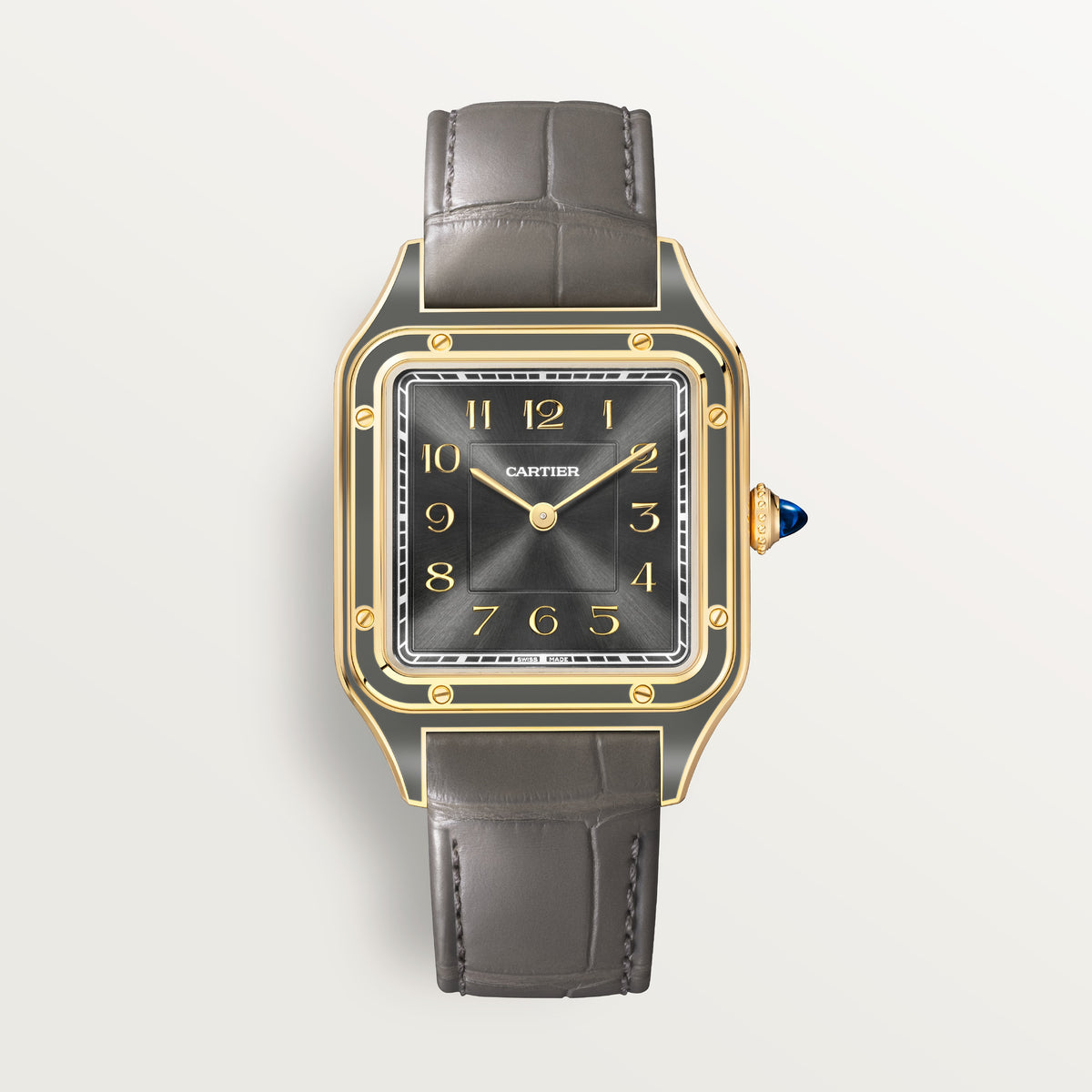 Santos-Dumont Large Model | 31.5mm, 18K Yellow Gold, Leather, Grey Dial - image 1