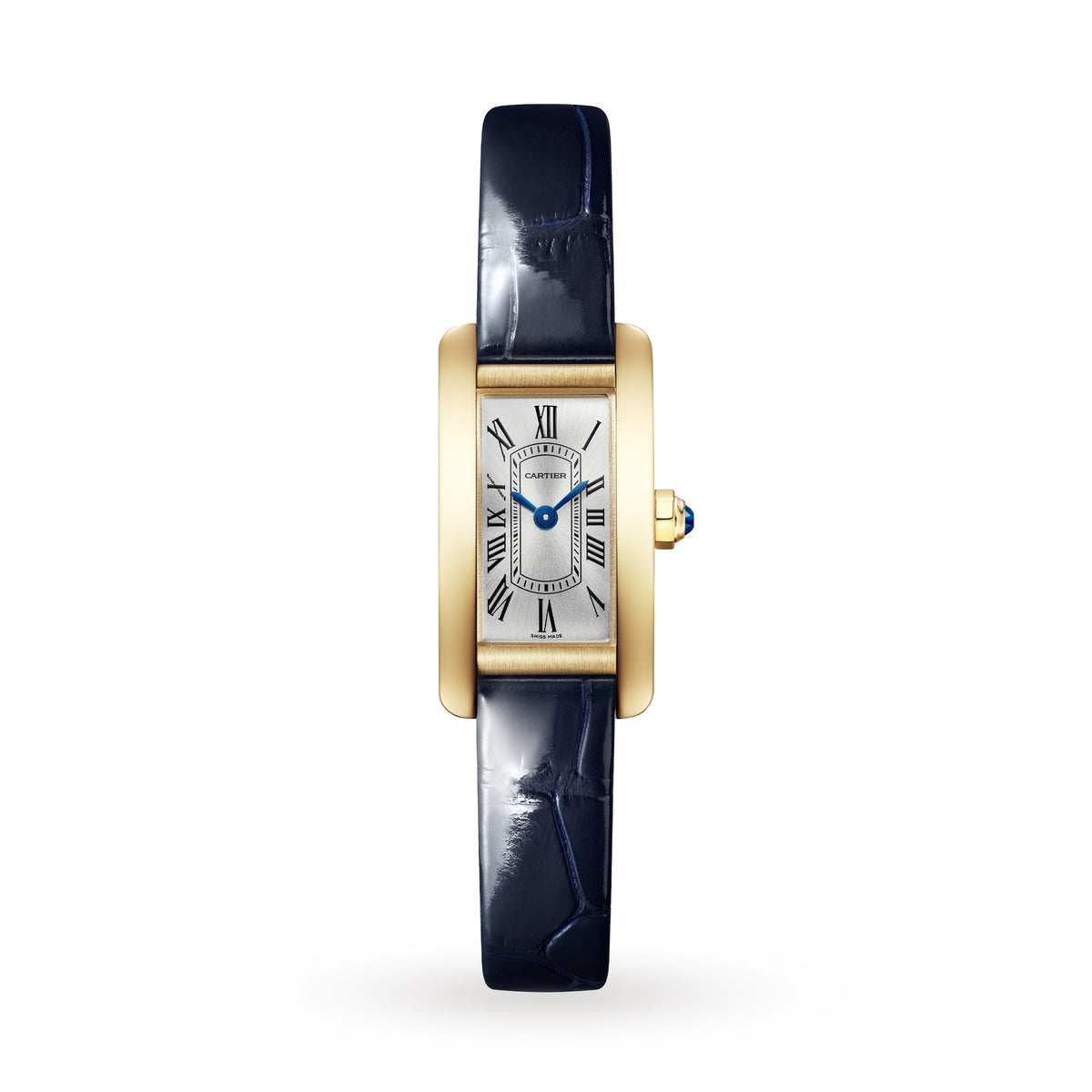 Tank Américaine Mini Model | 15mm, 18K Yellow Gold, Alligator Leather, Silver Dial - image 1