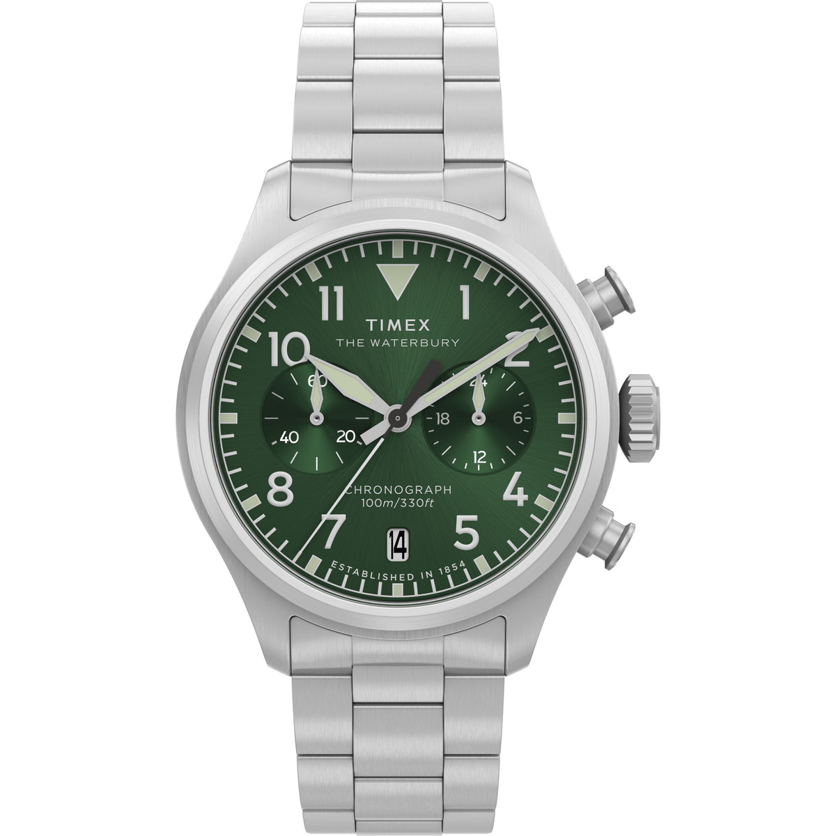 Waterbury Ace Chronograph | 41mm, Steel, Green Dial - image 1