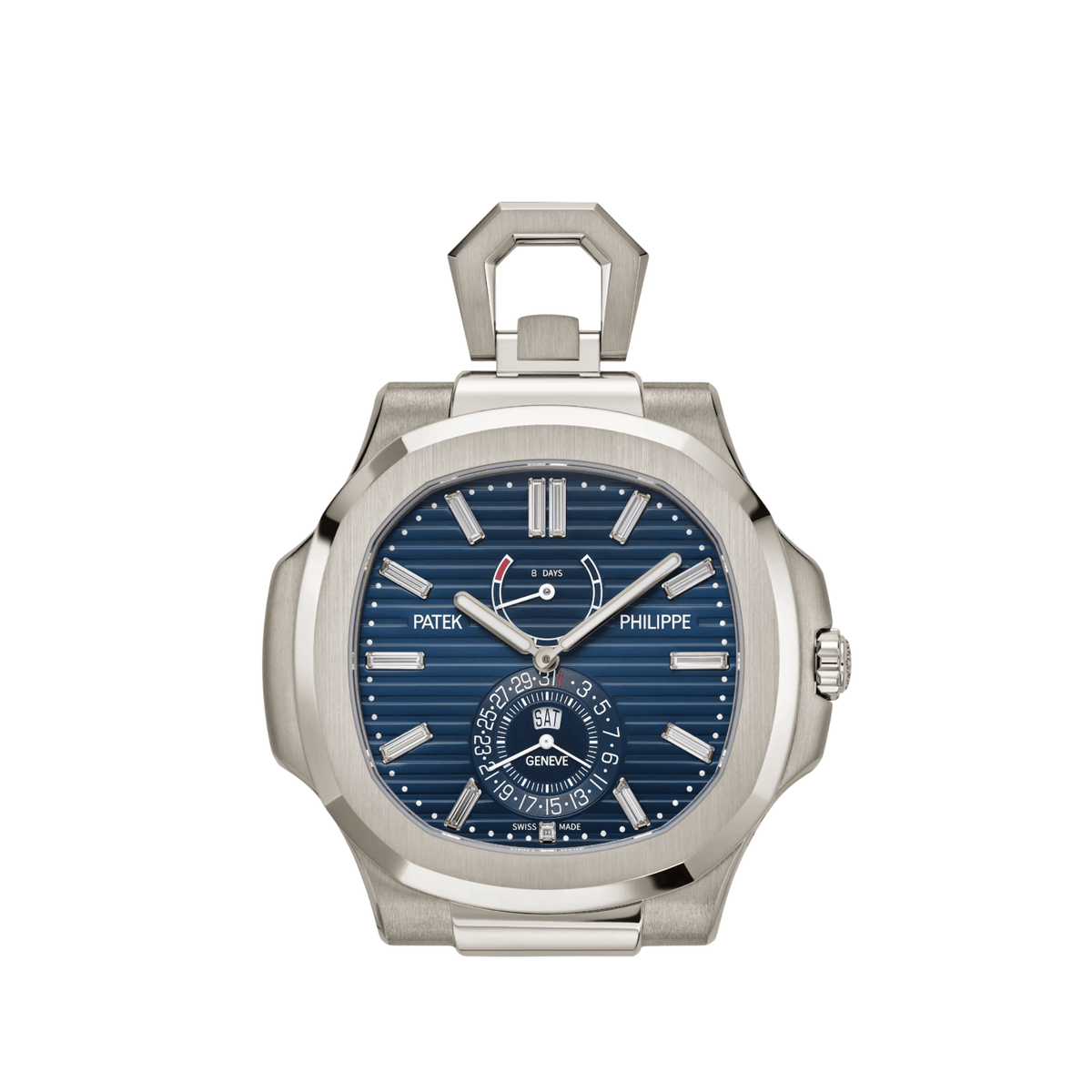 Patek Philippe Nautilus Desk Clock 958G-001 '50th Anniversary' White Gold Blue Diamond Baguette Dial (2026)