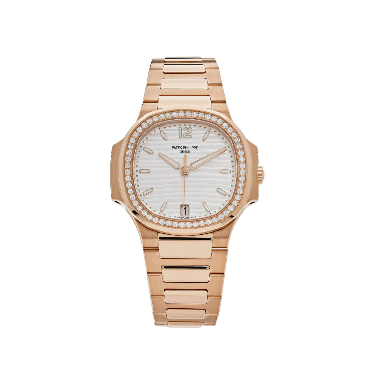 Patek Philippe Nautilus 7118/1200R-001 'Ladies' Rose Gold Silver Dial Diamond Bezel